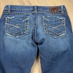 BKE Stella Boot Cut Blue Embellished Jeans. Size 28